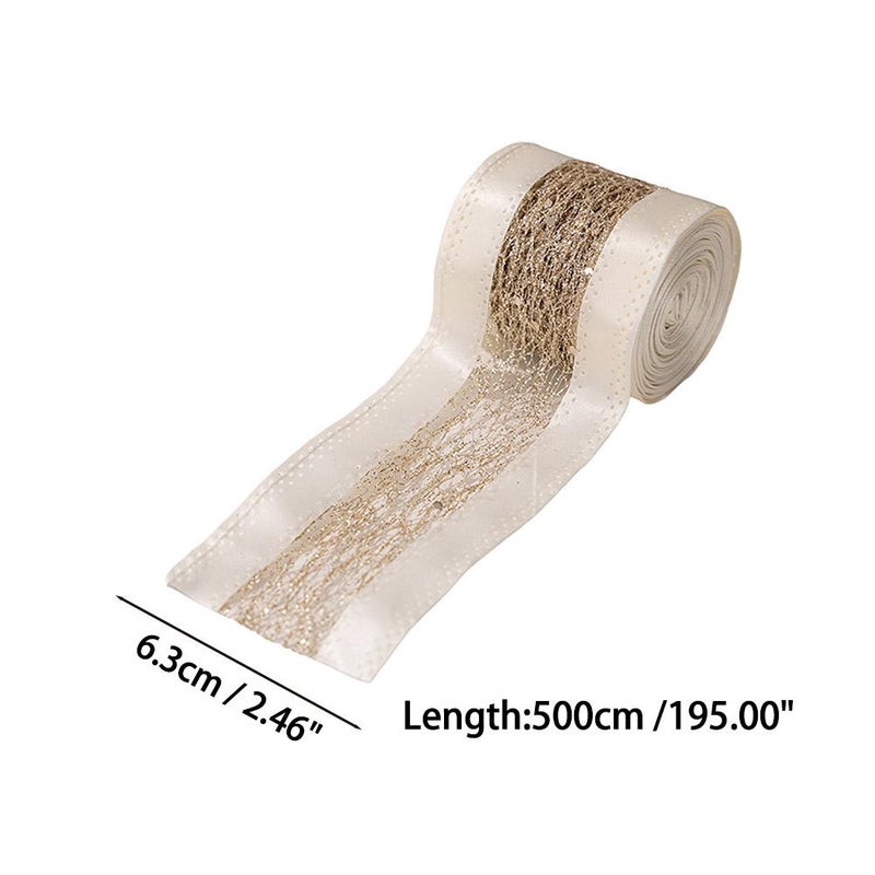 Christmas Ribbons for Gift Wrapping,1 Roll 5.5 Yards Fabric Ribbon Use for Bows Bouquet,2.46 Inch Wide Glitter Wrapping Ribbons Xmas Decorative Ribbon for Wreath Bow Gift Decor (Style A) - Image 2